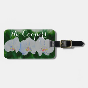 Étiquette À Bagage Elégante peinture d'orchidée tropicale blanche