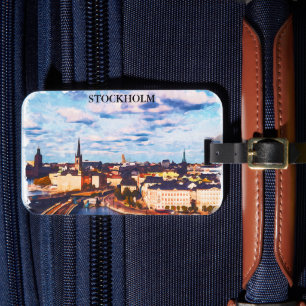 Étiquette À Bagage Elégante Stockholm Suède Panorama Ville Vue