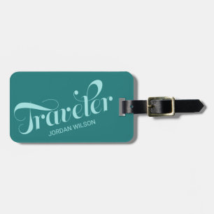 Étiquette À Bagage Élégante Typographie de script Turquoise Sac de Vo