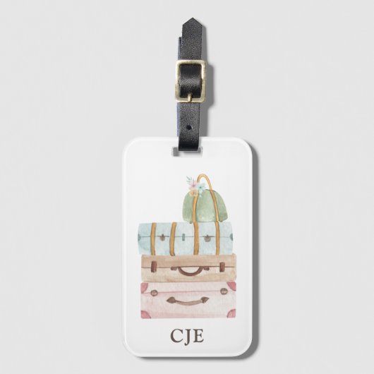 Étiquette À Bagage Élégante valise Aquarelle Bagages (Devant Vertical)