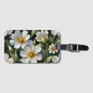 Étiquette À Bagage Élégantes Fleurs Blanches Adorables Aquarelle Chic