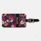 Étiquette À Bagage Élégantes fleurs roses et fleurs noires roses (Devant horizontal)
