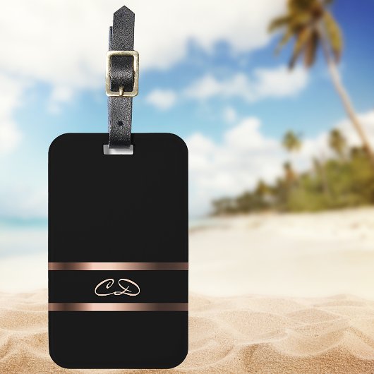 Étiquette À Bagage Élégantes initiales de monogramme en rose gold noi