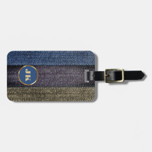 Étiquette À Bagage Élégantes jeans bleues modernes en métal doré avec