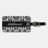 Étiquette À Bagage Elégants modèles Damask avec noir et blanc (Devant horizontal)