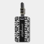 Étiquette À Bagage Elégants modèles Damask avec noir et blanc (Devant Vertical)