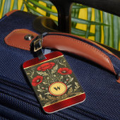 Étiquette À Bagage Élégants pavots rayés or rouge Monogramme initial