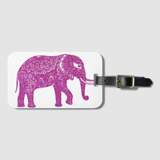 Étiquette À Bagage éléphant à paillettes roses (Devant Horizontal)
