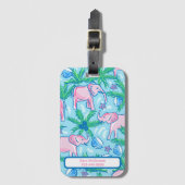 Étiquette À Bagage Eléphant bleu rose pâle (Devant Vertical)