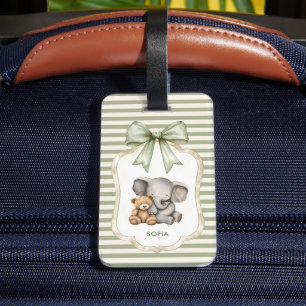 Étiquette À Bagage Éléphant & Câlin d'ours en peluche à rayures verte