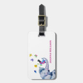 Étiquette À Bagage Eléphant Caricature Et Papillons (Devant Vertical)