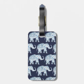 Étiquette À Bagage Éléphant de Bohème bleu et blanc et nom de Lotus (Dos Vertical)