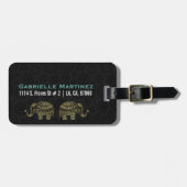 Étiquette À Bagage Eléphant Floral Gold & Green Parties scintillant (Devant horizontal)