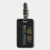 Étiquette À Bagage Eléphant Floral Gold & Green Parties scintillant (Devant Vertical)