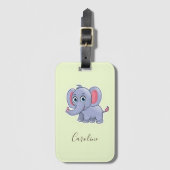 Étiquette À Bagage Éléphant gris mignon vert (Devant Vertical)