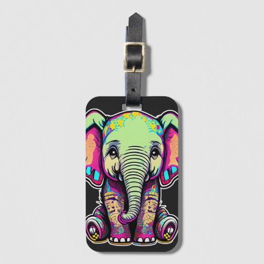 Étiquette À Bagage Eléphant mignon assis illustration numérique (Devant Vertical)