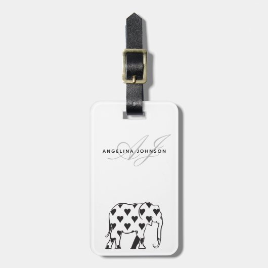 Étiquette À Bagage Éléphant Monogramme Noir et Blanc (Devant Vertical)
