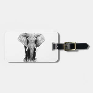 Étiquette À Bagage Eléphant noir et blanc