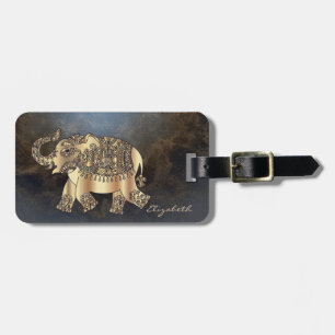 Étiquette À Bagage Eléphant Or Design Moderne, Texture Cuir