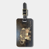 Étiquette À Bagage Eléphant Or Design Moderne, Texture Cuir (Devant Vertical)