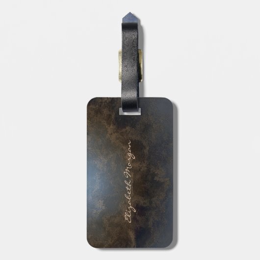 Étiquette À Bagage Eléphant Or Design Moderne, Texture Cuir (Dos Vertical)