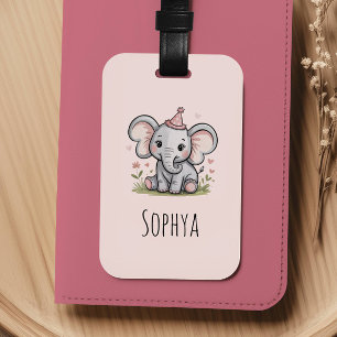 Étiquette À Bagage Éléphant Rose Mignon pour Filles et Enfants