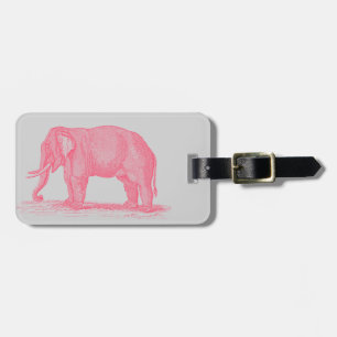 Étiquette À Bagage Eléphant rose vintage sur éléphants gris des année