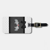 Étiquette À Bagage Eléphants adorables mignons, Pois, Bow noir (Devant horizontal)