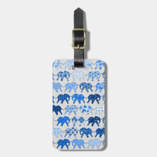 Étiquette À Bagage Éléphants floraux bleus de motif