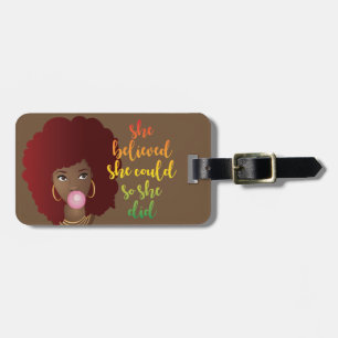 Étiquette À Bagage Elle Croyait Qu'Elle Pouvait Le Faire, Red Afro, B