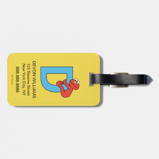 Étiquette À Bagage Elmo Alphabet | D Bleu (Dos horizontal)