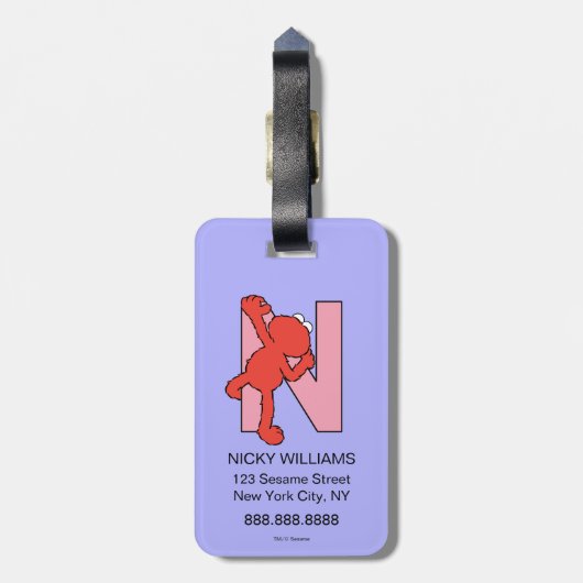 Étiquette À Bagage Elmo Alphabet | N rose (Dos Vertical)