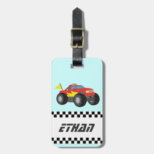 Étiquette À Bagage Emballant le camion de monstre rouge, pour des (Devant Vertical)