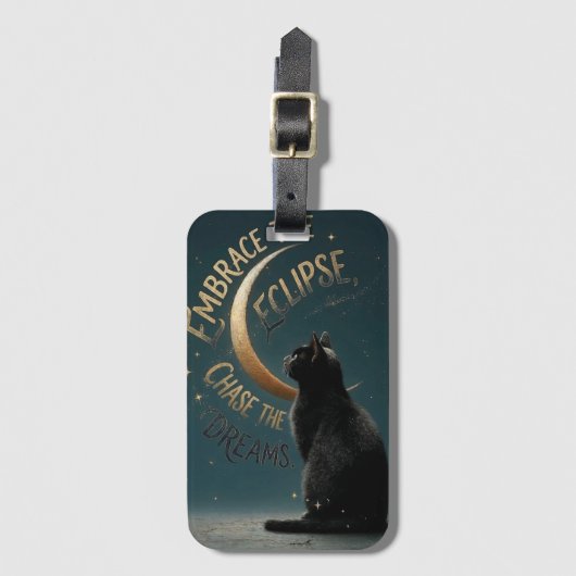Étiquette À Bagage "Embrasser l'éclipse" Illustration de chat céleste (Devant Vertical)