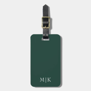Étiquette À Bagage Emerald Green et White   Monogramme moderne