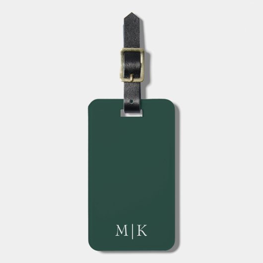 Étiquette À Bagage Emerald Green et White | Monogramme moderne (Devant Vertical)