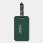Étiquette À Bagage Emerald Green et White | Monogramme moderne (Dos Vertical)