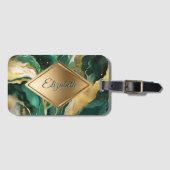 Étiquette À Bagage Emerald Green Gold Agate Marble Glam Luxury (Devant Horizontal)