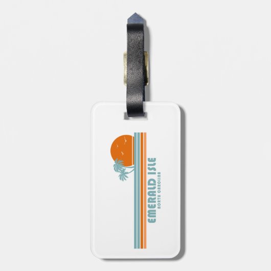 Étiquette À Bagage Emerald Isle North Carolina Sun Palm Trees (Dos Vertical)