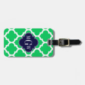 Étiquette À Bagage Emerald White Marocain #5 Marine 3 Monogramme init (Devant horizontal)