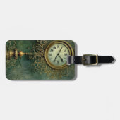 Étiquette À Bagage Émeraude Green Rustic Steampunk Horloge (2) (Devant horizontal)