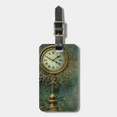 Étiquette À Bagage Émeraude Green Rustic Steampunk Horloge (2) (Devant Vertical)