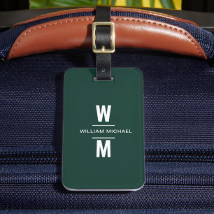 Étiquette À Bagage Émeraude Personnalisée Simple Moderne Monogramme M