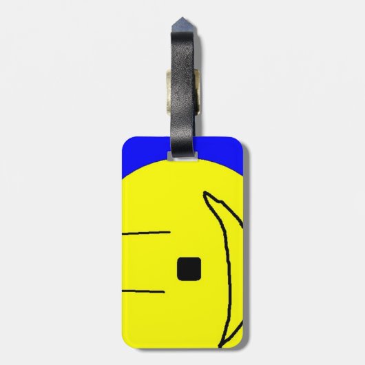 Étiquette À Bagage Emoji Doux, Bleu Jaune, Art Par Enfants :) (Dos Vertical)