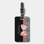 Étiquette À Bagage Empreinte de léopard à la mode et ruban rose avec (Devant Vertical)