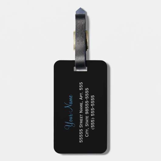 Étiquette À Bagage Empreinte de léopard animal Motif jolie Bleu Bow (Dos Vertical)