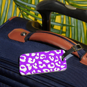 Étiquette À Bagage Empreinte de léopard blanc violet