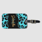 Étiquette À Bagage Empreinte de léopard bleu mignon (Devant Horizontal)
