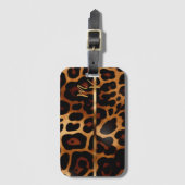 Étiquette À Bagage Empreinte de léopard chic et or Monogrammé (Devant Vertical)