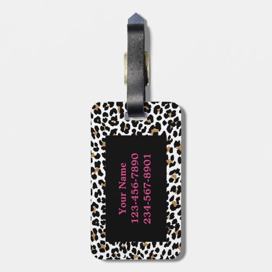 Étiquette À Bagage Empreinte de léopard de monogramme avec (Dos Vertical)